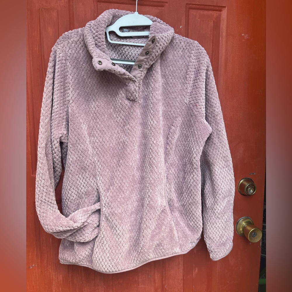 Eddie Bauer Everett Waffle Fleece Pullover Snap Collar Sweater size Large purple